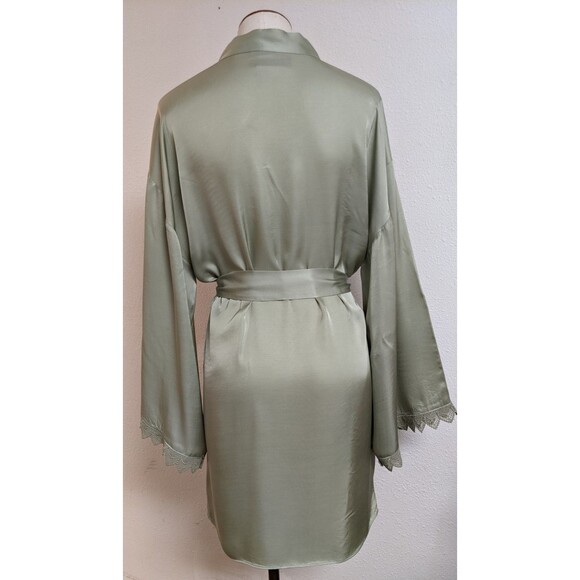 Women's BHLDN BEHOLDEN Sage Green Viscose Satin Tie Front Matine Robe M - Picture 9 of 14